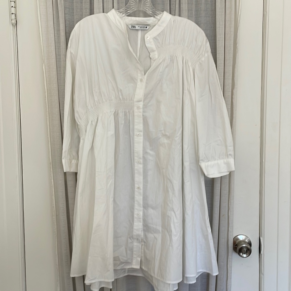 Zara white poplin shirt dress